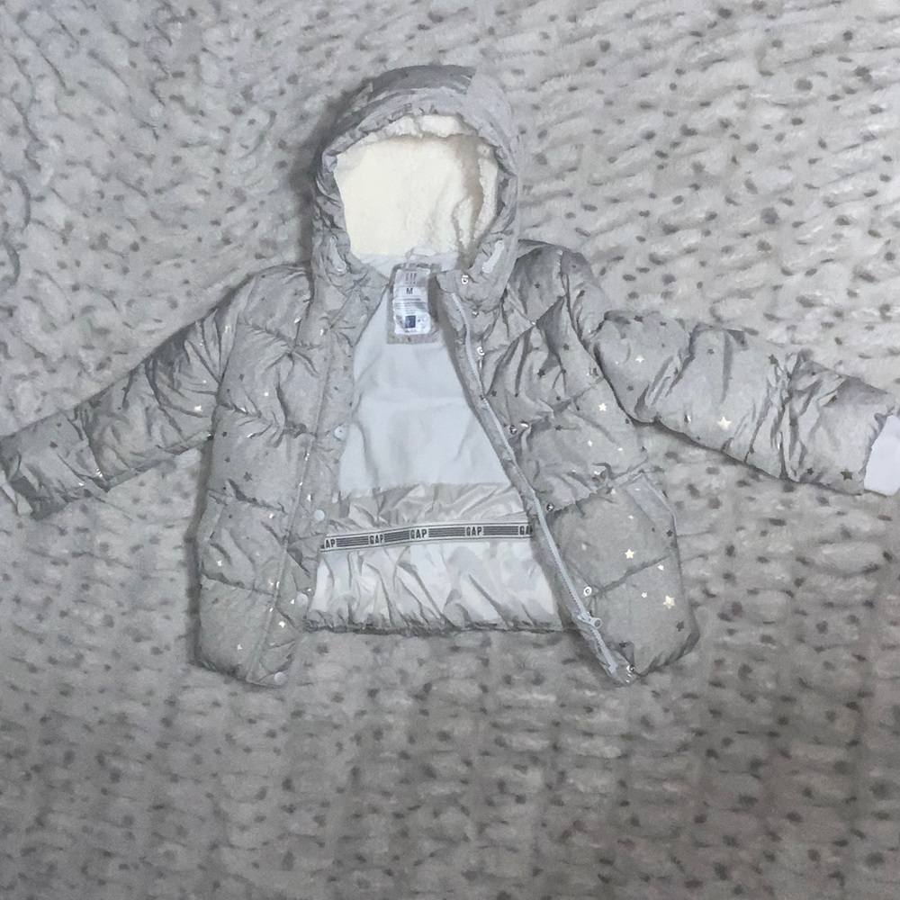 GAP Kids Silver Puffer Jacket with Stars